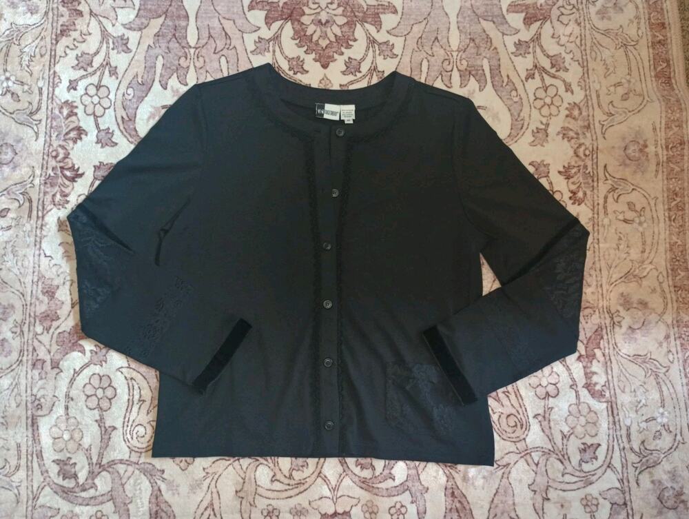 Womens Vintage Whimsigoth Top M Lace Velvet Button Victorian Dark Romantic 90s